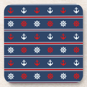 Red White And Blue Nautical Pattern Coaster