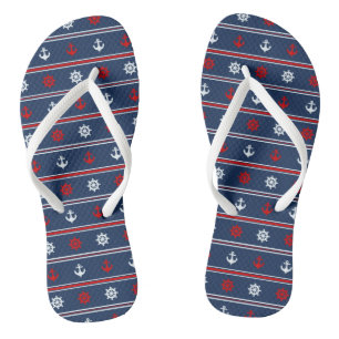 Red White And Blue Nautical Pattern Jandals