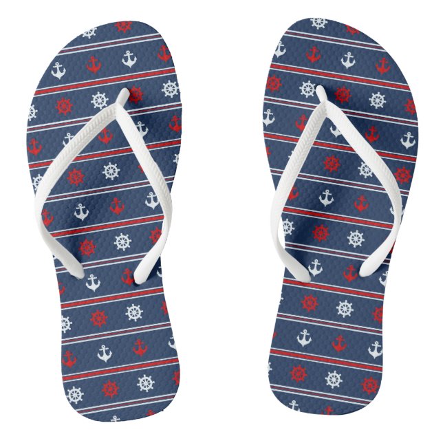 Red White And Blue Nautical Pattern Jandals (Footbed)