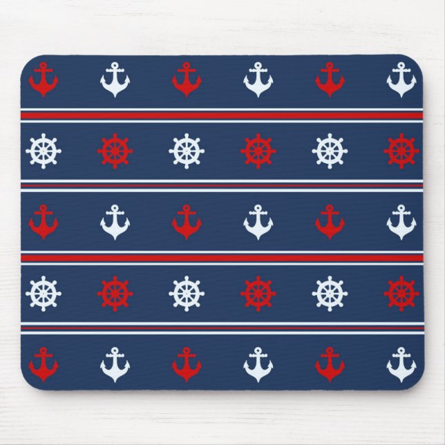 Red White And Blue Nautical Pattern Mouse Pad (Front)