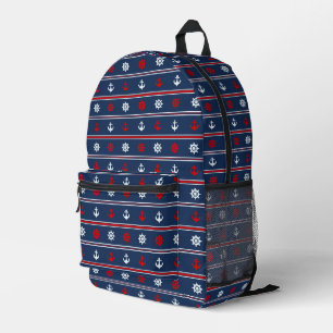 Red White And Blue Nautical Pattern Printed Backpack