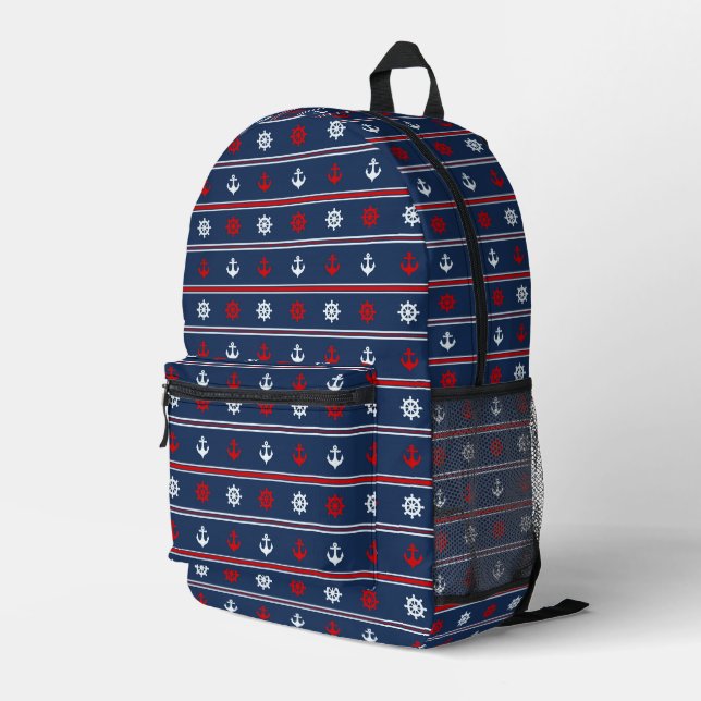 Red White And Blue Nautical Pattern Printed Backpack (Back Corner Right)