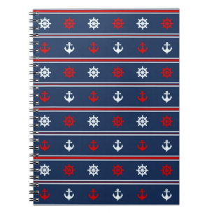 Red White And Blue Nautical Pattern Spiral Notebook