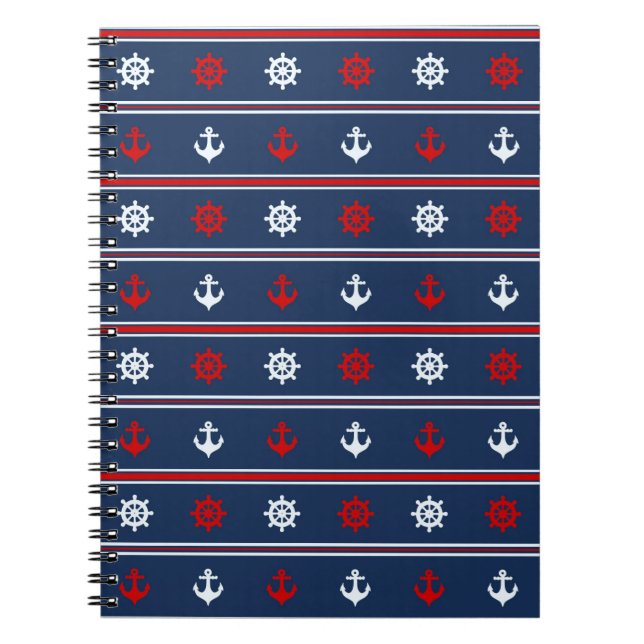 Red White And Blue Nautical Pattern Spiral Notebook (Front)