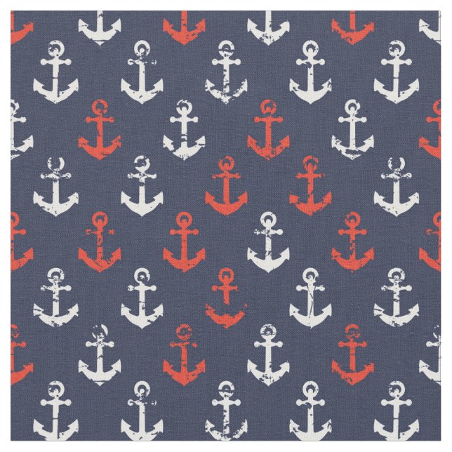 Red White And Blue Navy Pattern Fabric (Close Up)