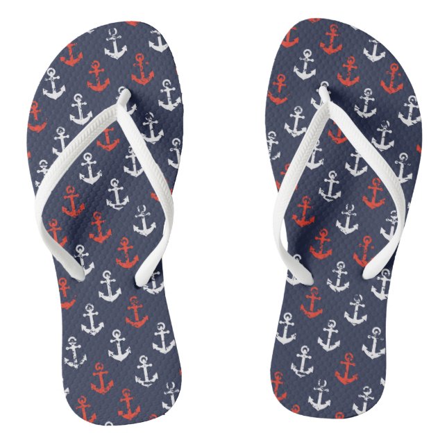 Red White And Blue Navy Pattern Jandals (Footbed)