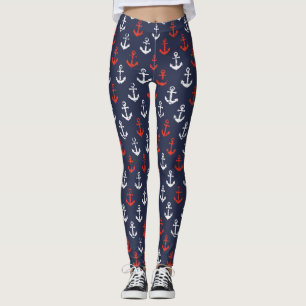Red White And Blue Navy Pattern Leggings