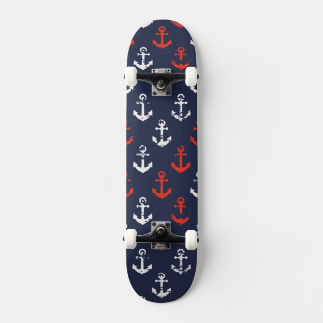 Red White And Blue Navy Pattern Skateboard (Front)