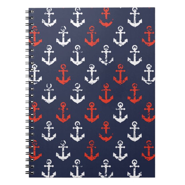 Red White And Blue Navy Pattern Spiral Notebook (Front)