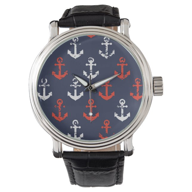 Red White And Blue Navy Pattern Watch (Front)