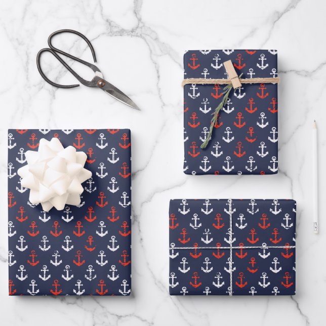 Red White And Blue Navy Pattern Wrapping Paper Sheet (Front)