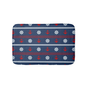 Red White And Blue Ocean Pattern Bath Mat