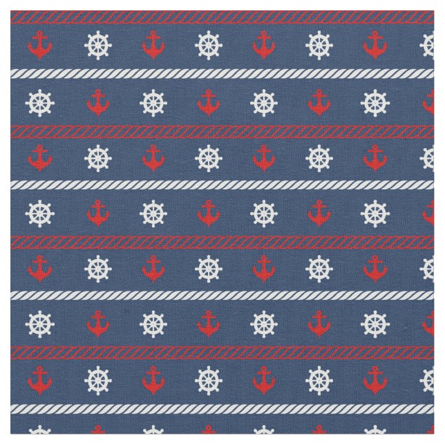 Red White And Blue Ocean Pattern Fabric (Close Up)