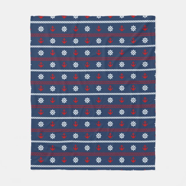 Red White And Blue Ocean Pattern Fleece Blanket (Front)