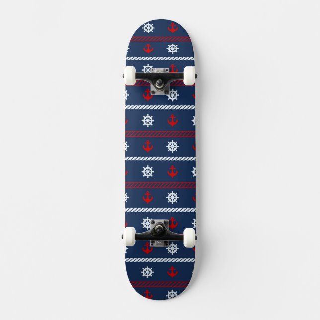 Red White And Blue Ocean Pattern Skateboard (Front)