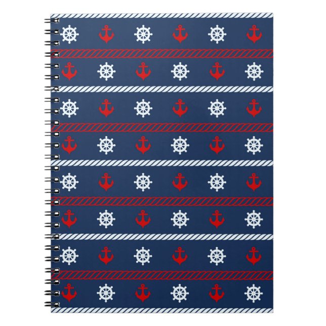 Red White And Blue Ocean Pattern Spiral Notebook (Front)