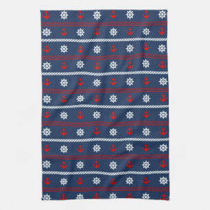 Red White And Blue Ocean Pattern Tea Towel