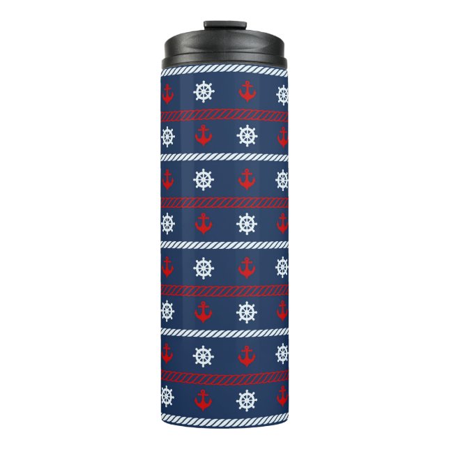 Red White And Blue Ocean Pattern Thermal Tumbler (Front)