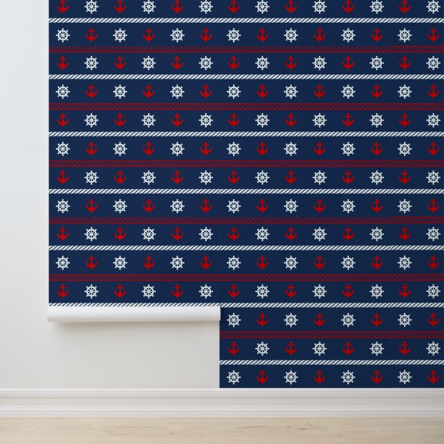 Red White And Blue Ocean Pattern Wallpaper (Application)