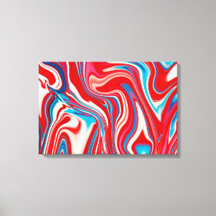Red White and Blue Paint Pouring Canvas Print