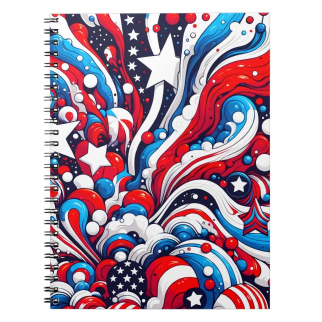 Red, White and Blue Patriotic Abstract US Flag  Notebook (Front)