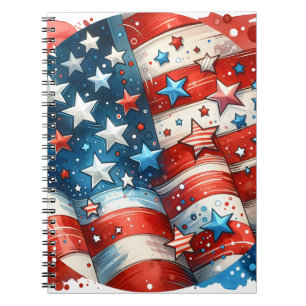 Red, White and Blue Patriotic Abstract US Flag Notebook