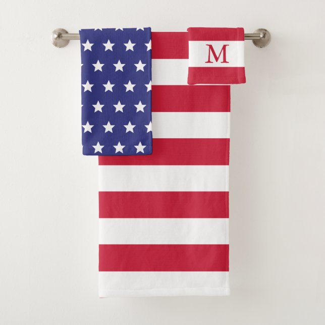 Red White and Blue Patriotic American Flag Bath Towel Set (Insitu)