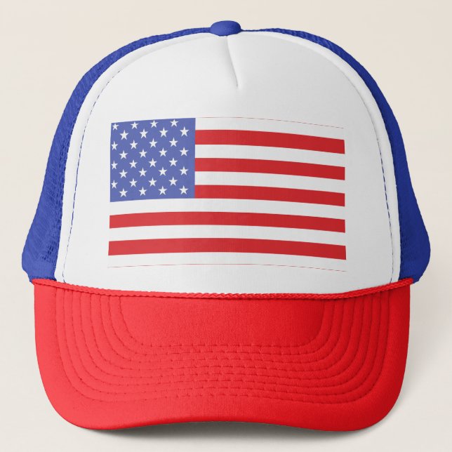 Red, White and Blue Patriotic American Flag Trucker Hat (Front)