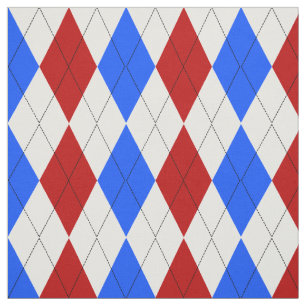 Red, White and Blue Patriotic Argyle Pattern Fabric