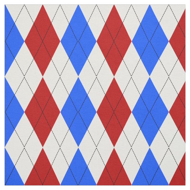 Red, White and Blue Patriotic Argyle Pattern Fabric (Swatch)