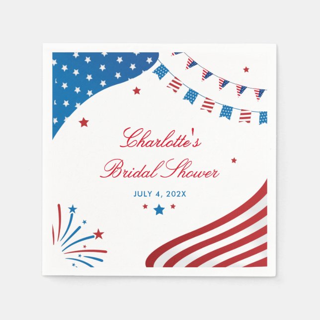 Red White and Blue Patriotic Bridal Shower Paper Napkin (Front)