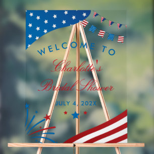 Red White and Blue Patriotic Bridal Shower Welcome Acrylic Sign