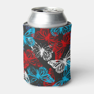 Red White and Blue Patriotic Butterfly Pattern Can Cooler