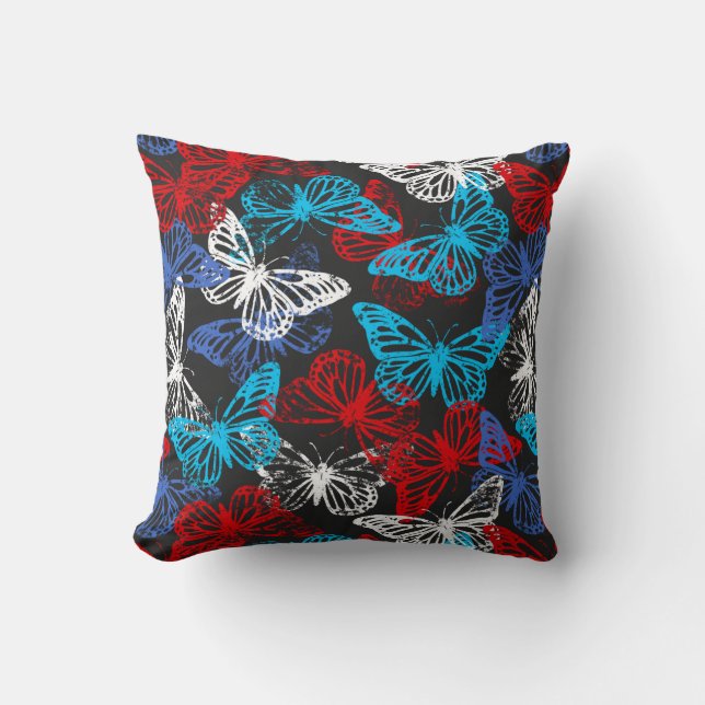 Red White and Blue Patriotic Butterfly Pattern Cushion (Front)