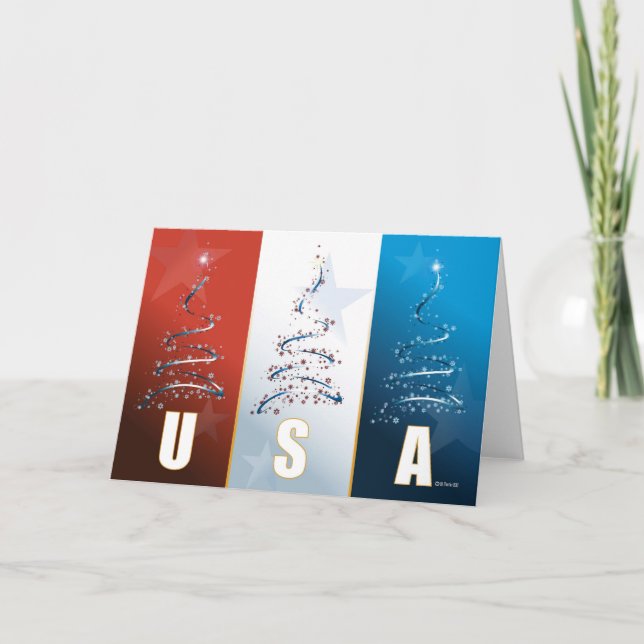 Red White and Blue Patriotic Christmas Card (Front)