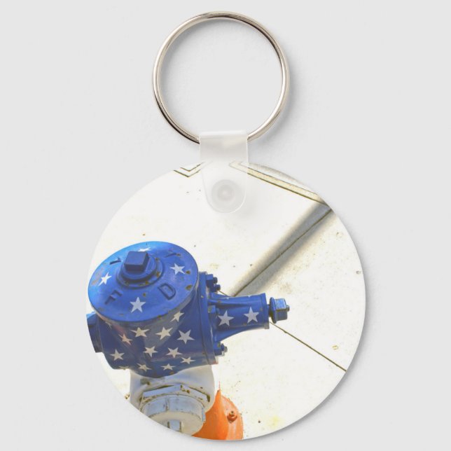 Red White and Blue Patriotic Fire Hydrant  America Key Ring (Front)