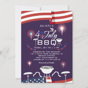 Red White and Blue Patriotic Firework 4th of July Invitation