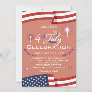 Red White and Blue Patriotic Firework 4th of July Invitation
