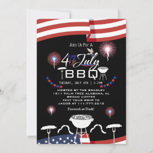 Red White and Blue Patriotic Firework 4th of July Invitation
