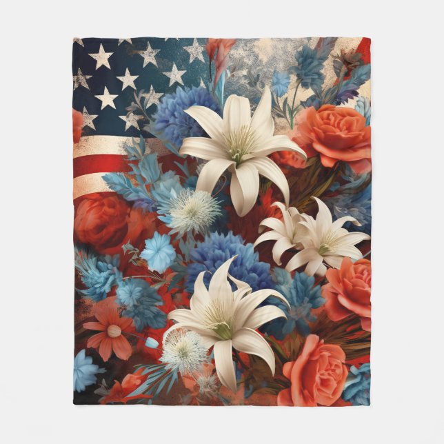 Red White and Blue Patriotic Fleece Blanket (Front)
