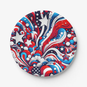 Red, White and Blue Patriotic Fourth of July Paper Plate