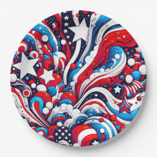 Red, White and Blue Patriotic Fourth of July  Paper Plate