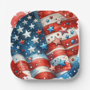 Red, White and Blue Patriotic Fourth of July Party Paper Plate