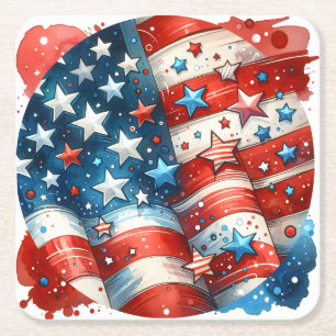 Red, White and Blue Patriotic Fourth of July Party Square Paper Coaster
