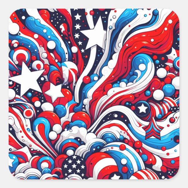 Red, White and Blue Patriotic Fourth of July  Square Sticker (Front)