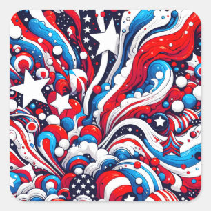 Red, White and Blue Patriotic Fourth of July  Square Sticker