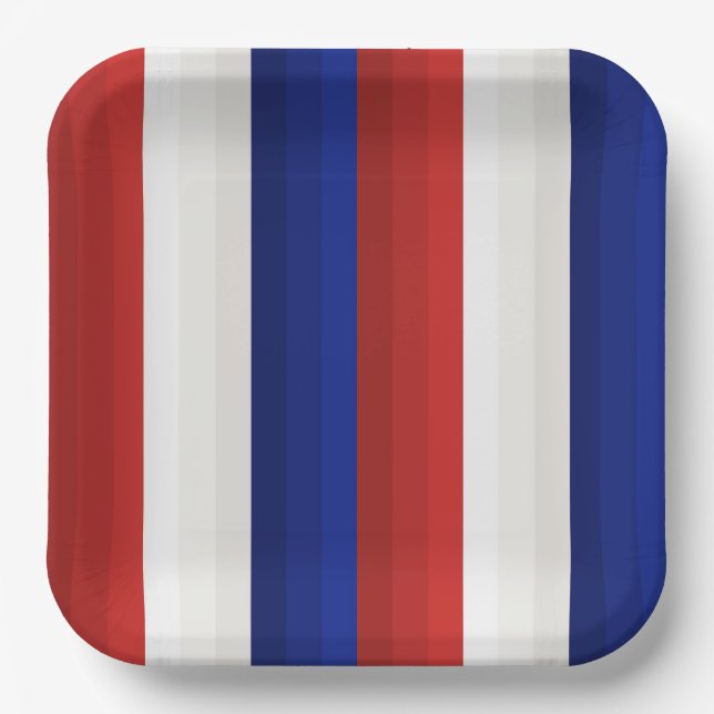 Red White and Blue Patriotic Gradient Stripes Paper Plate (Front)