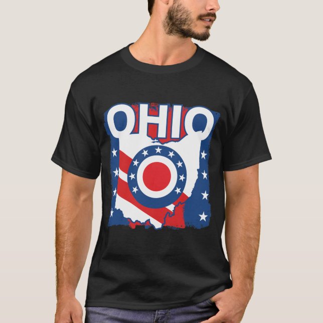 Red White and Blue Patriotic Grunge Ohio T-Shirt (Front)