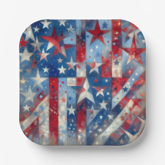 Red, White and Blue Patriotic Independence Day Paper Plate (Front)