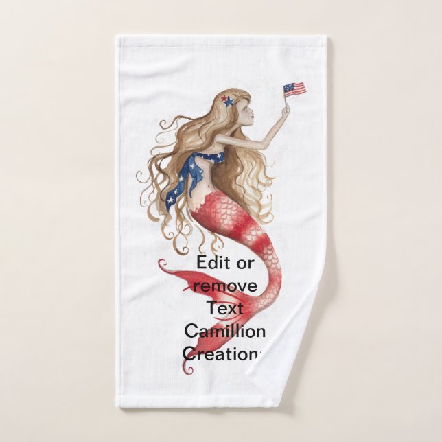 Red, White, and Blue Patriotic Mermaid Grimshaw Hand Towel (Hand Towel)